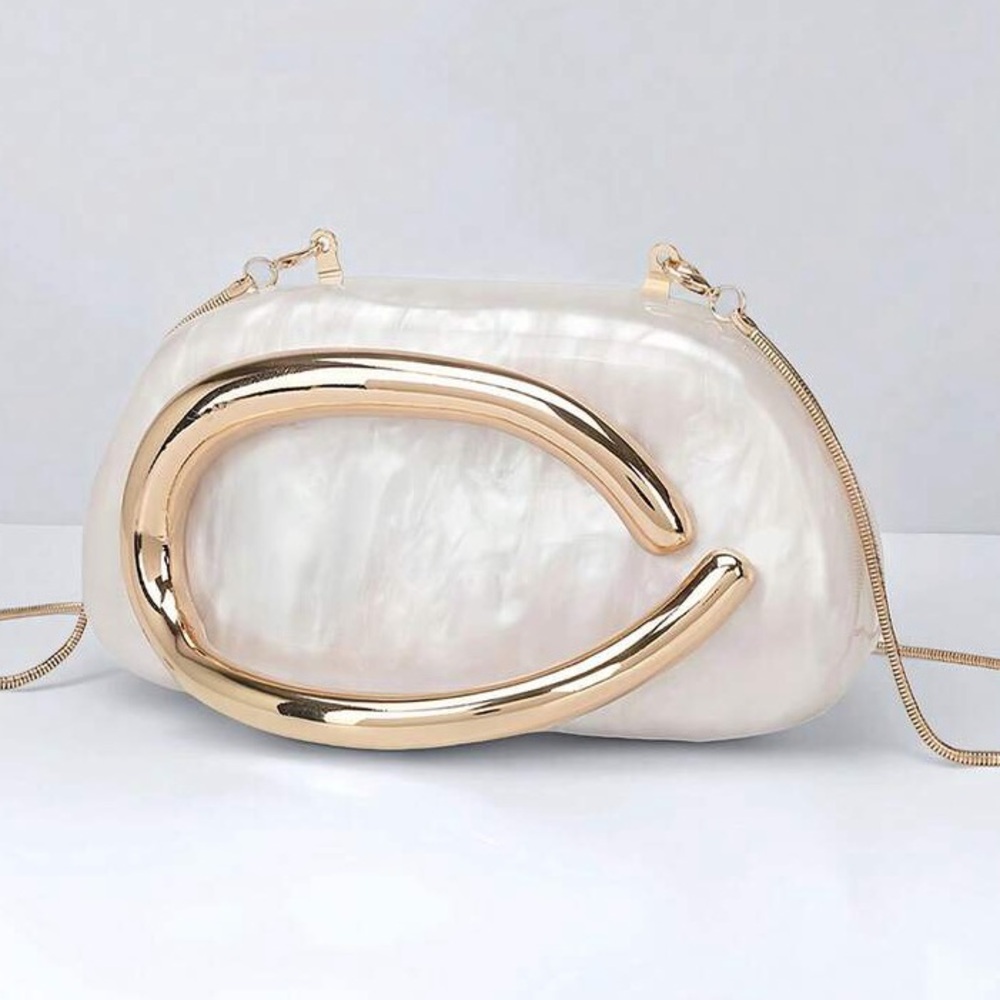 White Metallic Crossbody Clutch Bag